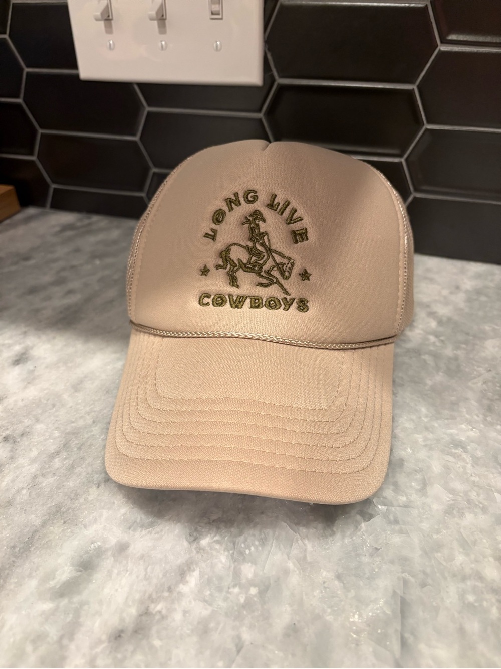 Long Live Cowboys Beige Trucker Hat